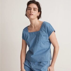 Blue Striped Square Neck Top